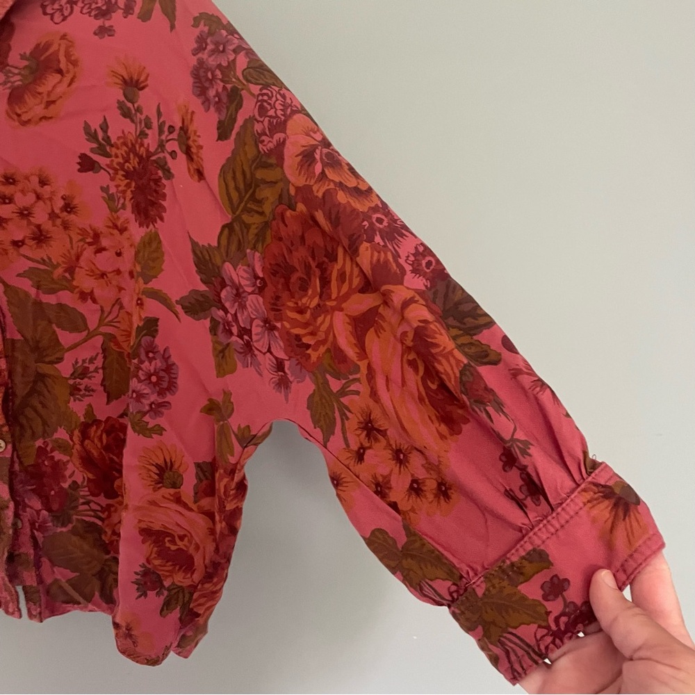 ANTHROPOLOGIE Halie Dolman-Sleeve Button Down Collared Floral Top - Picture 8 of 14